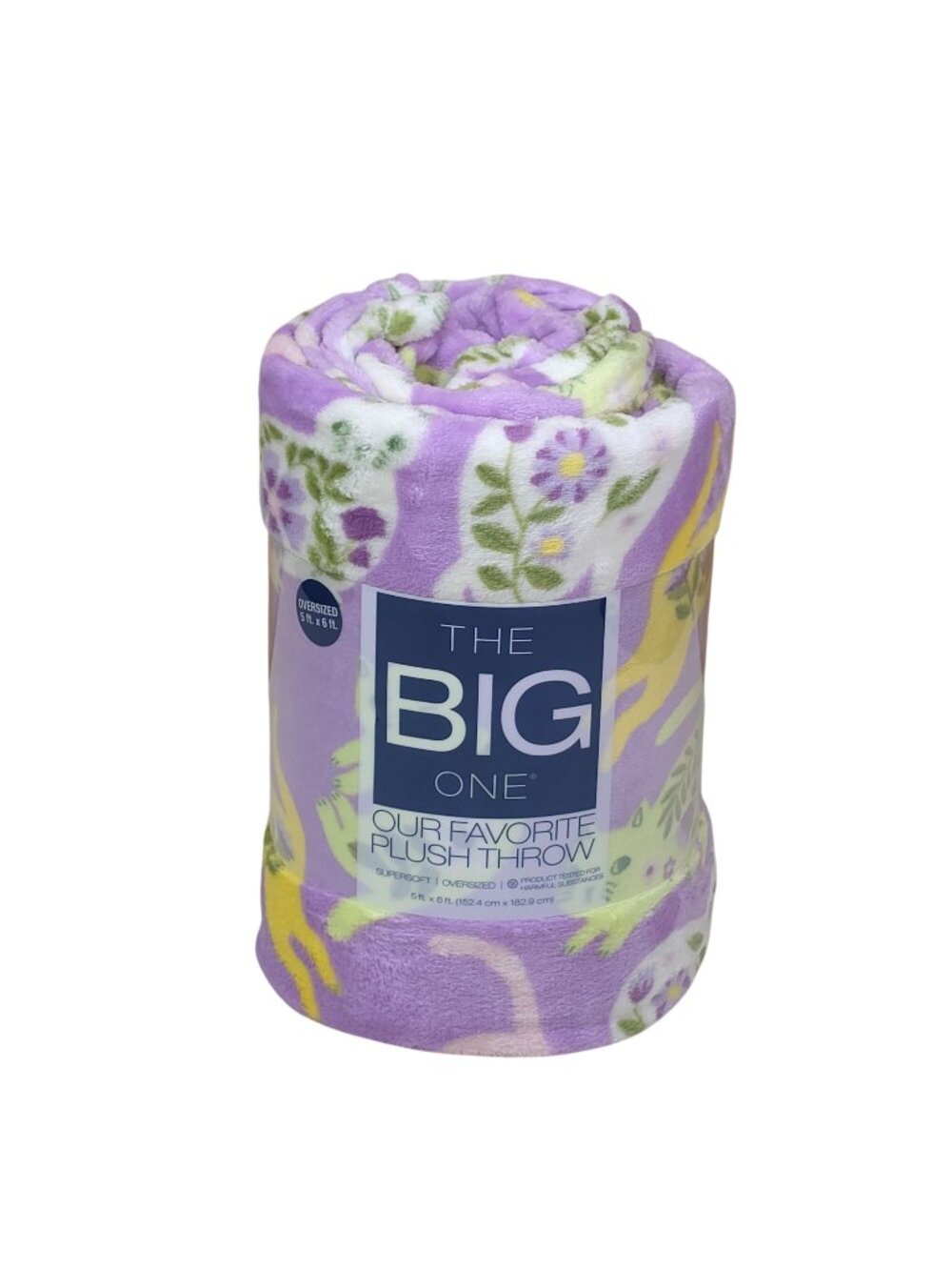The Big One Cat Print Oversized Plush Throw Blanket 5 x 6 Purple Floral Cats